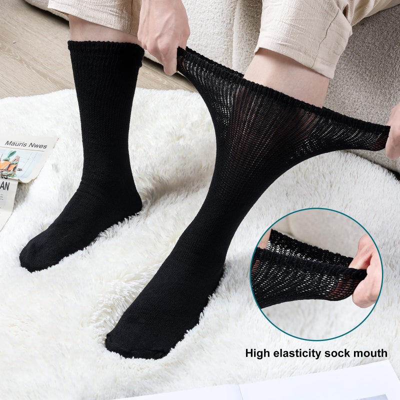Falari Physicians Approved Diabetic Socks For Men Women Non-Binding Loose Top Wide Crew Length (12-Pack, Black, 10-13) - Image 3
